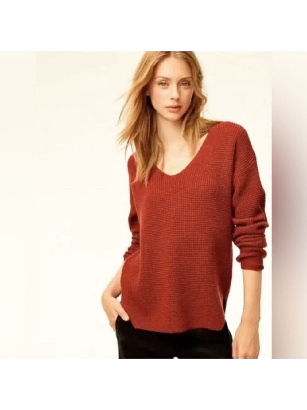 Aritzia Wilfred Free Wolter Sweater 100% Merino Wool Waffle Knit Burnt Orange XS